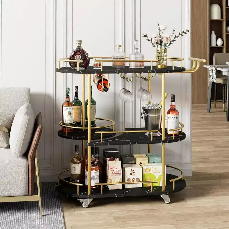 Bar Carts with 4-Tiers Storage ShelvesMobile Bar Seving Carts On Wheels with Wine Rack and Glass Holder for Kitchen, Dining Room, Living Room
