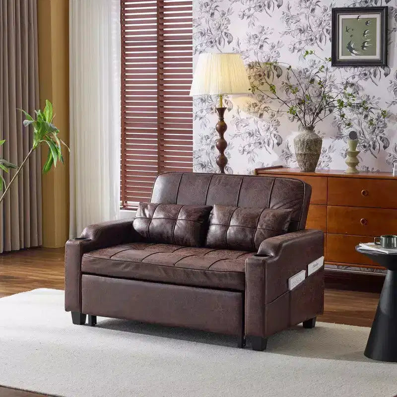 Upholstered Cats Claw Leather Convertible Reclining Sleeper Sofa Bed With Cushions For Small Spaces