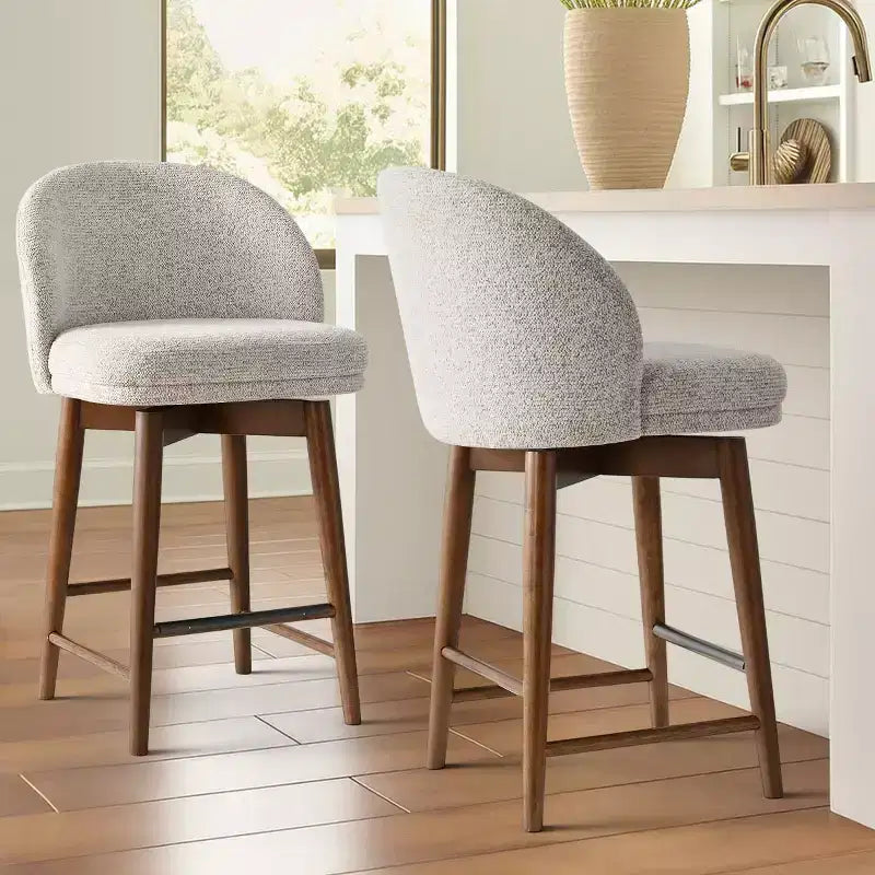Set of 2 Modern Swivel Counter Stools with Upholstered Seat, 360 Rotating Kitchen Island or Home Bar Chairs with Solid Wood Legs-Panipeachy