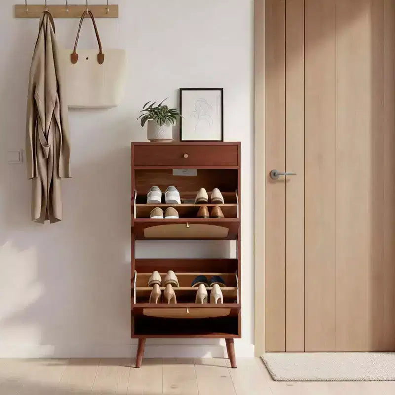 Rattan Panel 1 Drawer 2 Flip-Drawer Shoe Cabinet Particleboard 21.26 W
