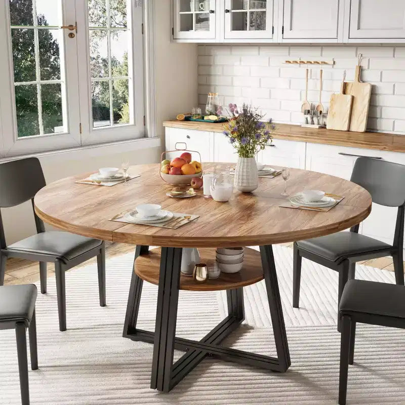 47 Round Dining Table for 4, Kitchen Dining Room Circle Dinner Pedestal Table, Space Saving Wood Kitchen & Dining Room Furniture