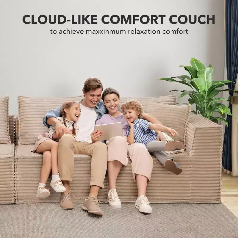 107/ 137 Modular Sectional Cloud Couch,Deep Seat Boneless Couch,Convertible Comfy Floor Sofas with Ottomans and Memory Foam