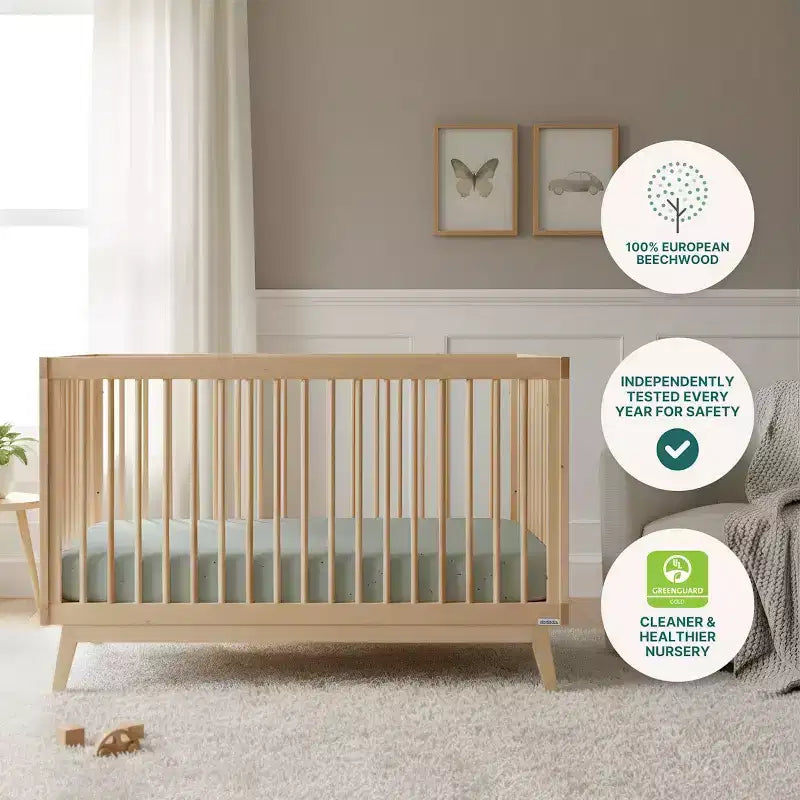 3-in-1 Convertible Crib, Solid European Beechwood, GREENGUARD Gold Certified, Made in Italy