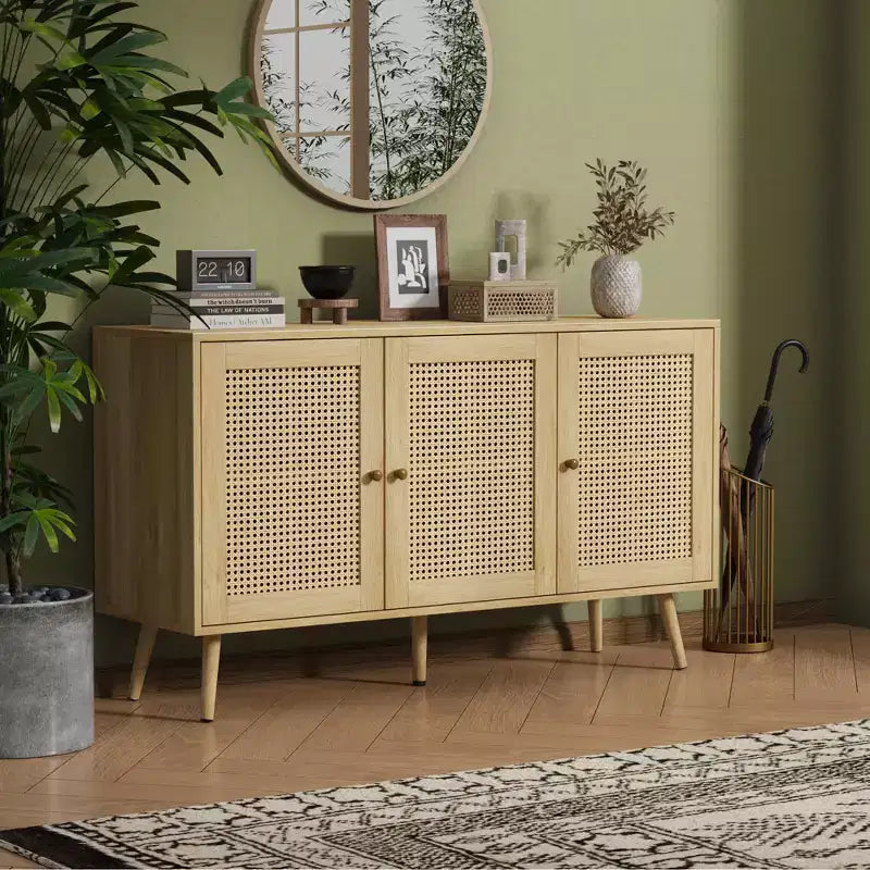 Brown Rattan-Style 2-Piece Living Room Set (TV Stand + Coffee Table), Seats 1