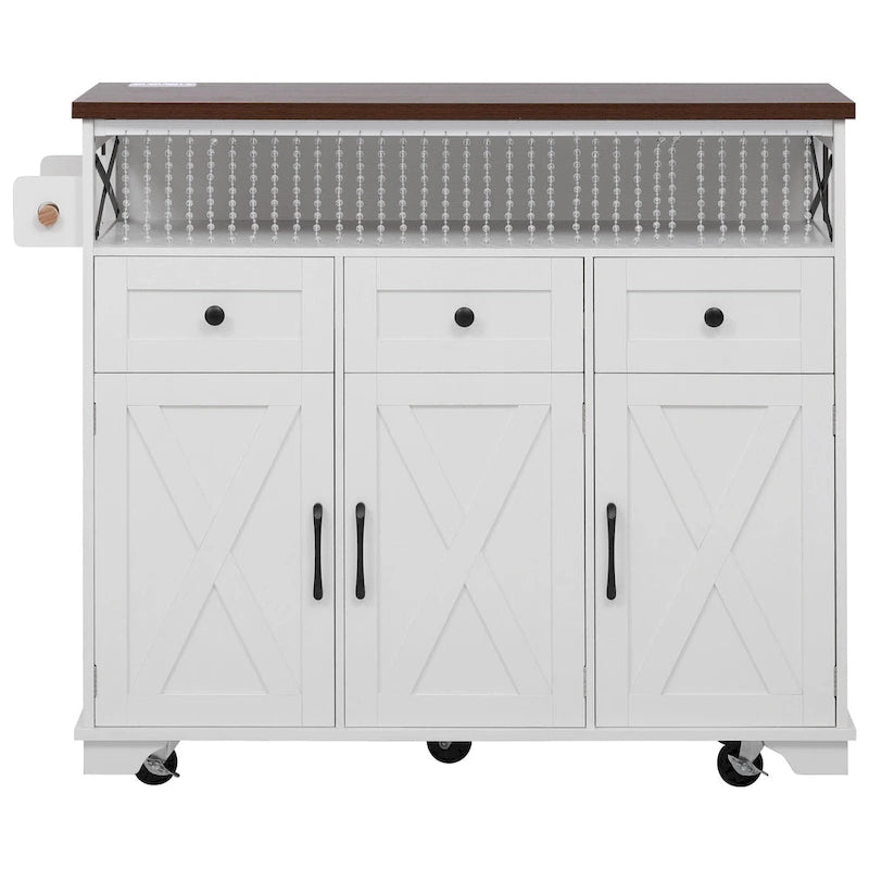 Desserte d'îlot de cuisine roulante avec abattant, rallonge électrique et finition noire