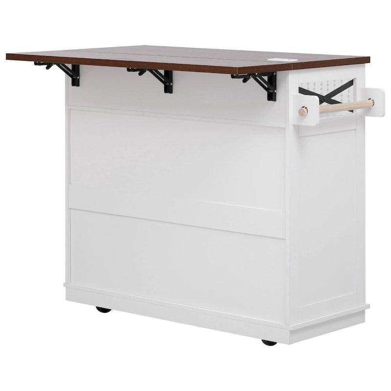 Desserte d'îlot de cuisine roulante avec abattant, rallonge électrique et finition noire