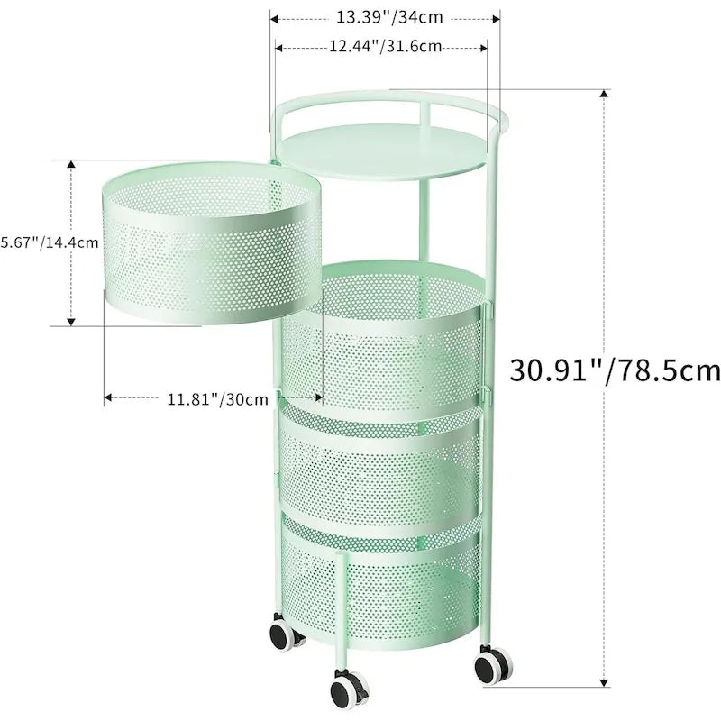 Étagère de rangement ronde roulante à roulettes à plusieurs niveaux Blanc Noir Vert