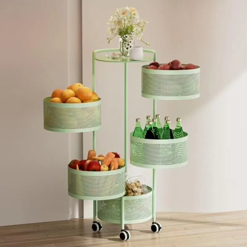 Étagère de rangement ronde roulante à roulettes à plusieurs niveaux Blanc Noir Vert