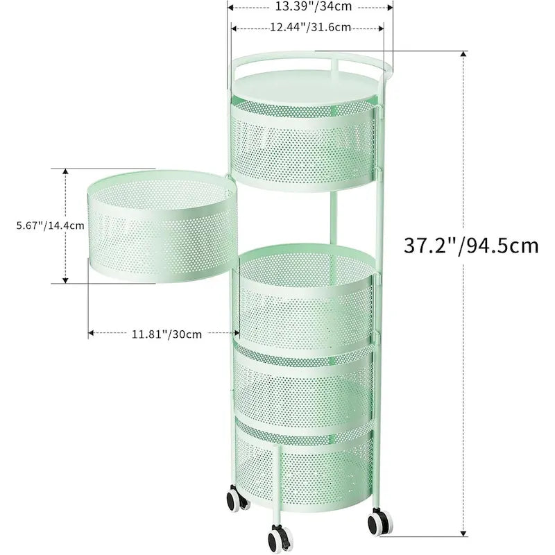 Étagère de rangement ronde roulante à roulettes à plusieurs niveaux Blanc Noir Vert