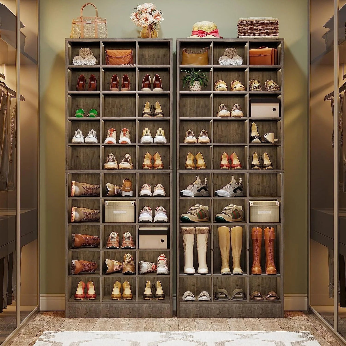 30 Pairs Tall Shoe Cabinet, 10 Tiers White Wooden Shoe Storage Rack for Closet, Entryway - 10-tier
