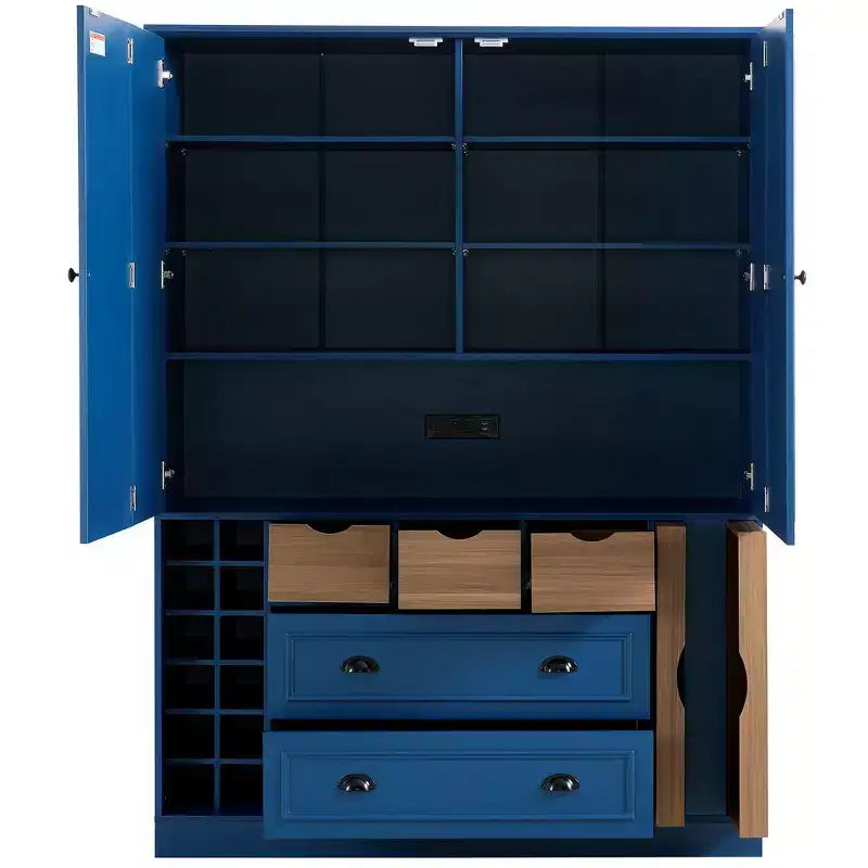 Whisen 71 Tall Freestanding Kitchen Pantry, Large Dining Storage Cabinet Cupboard Sideboards With 4 Foldable Doors, Shelves, Wine Racks