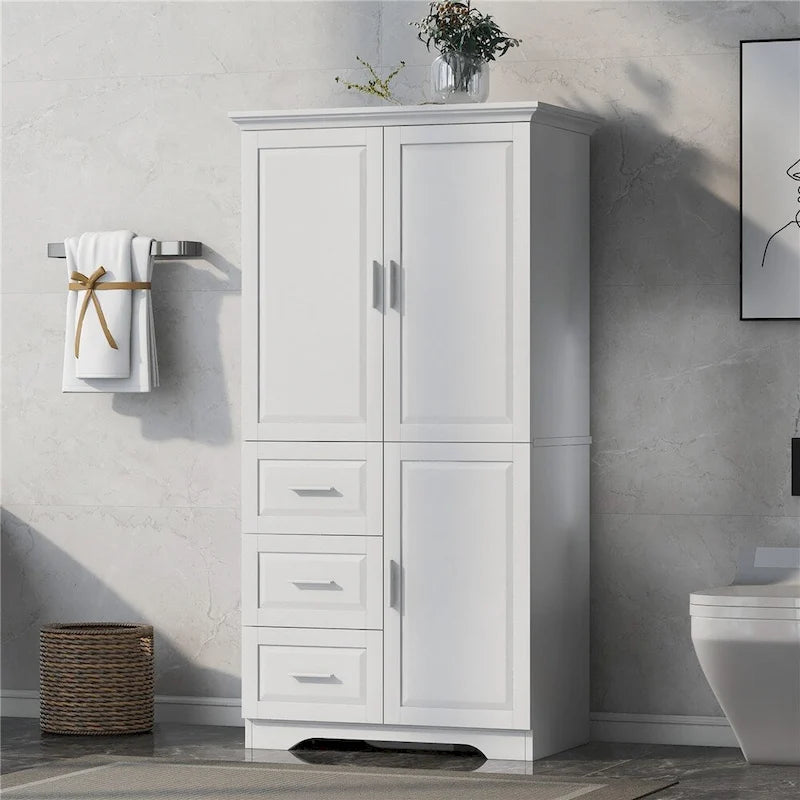 Tall and Wide Storage Cabinet with Doors for Bathroom, Three Drawers