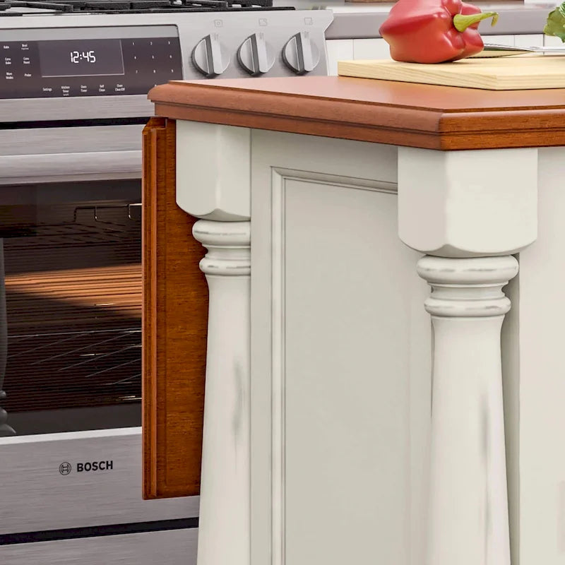 Homestyles Monarch 3-Piece Off-White Wood Kitchen Island Set with Drop Leaf Wood Top - 48 x 25 x 36
