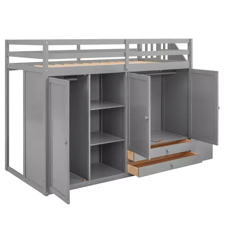 93.3 Functional Loft Bed with Wardrobes, Shelves, Drawers and Storage Ladder