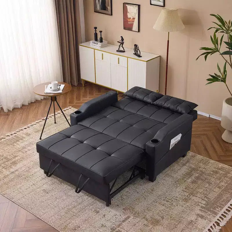 Upholstered Cats Claw Leather Convertible Reclining Sleeper Sofa Bed With Cushions For Small Spaces