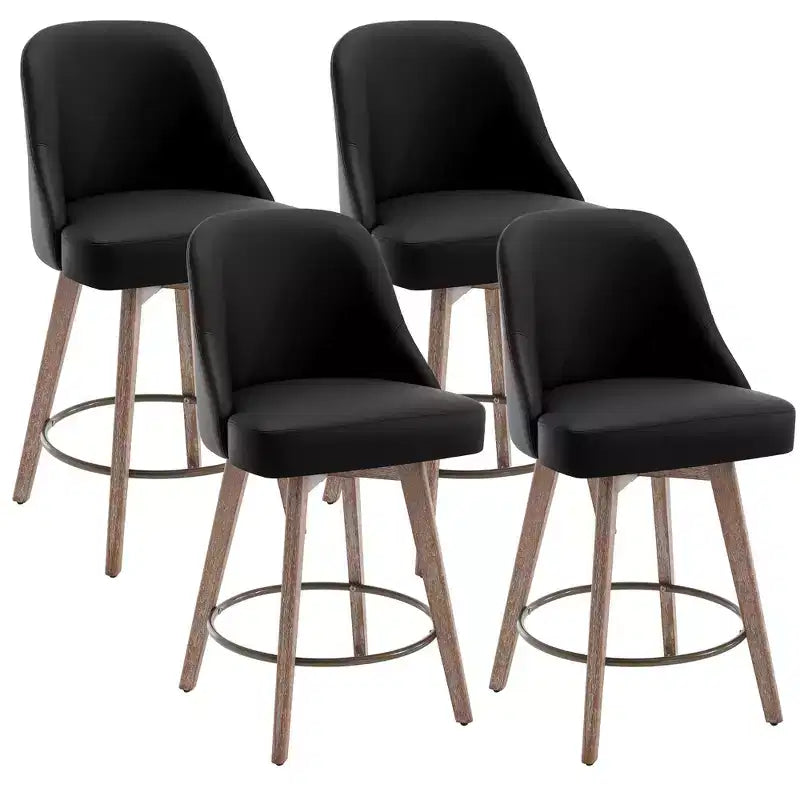 Bekrvio 26 Counter Height Swivel Bar Stools Set of 4 Backs and Wood Legs,Linen Fabric/PU Leather Upholstered Barstools for Kitchen Island