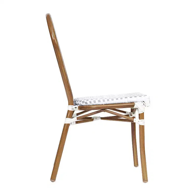 Flash Furniture Lourdes Indoor/Outdoor Commercial Thonet Bistro Stacking Chair, PE Rattan and Aluminum Frame