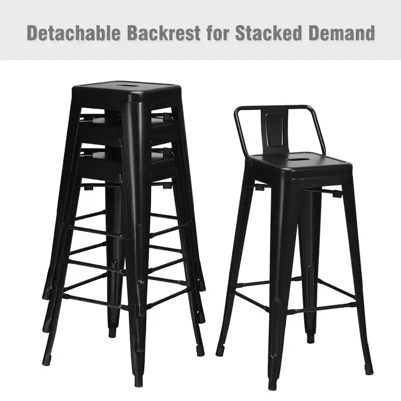 Costway Set of 4 Metal Bar Stools 30 Bar Height Barstools Industrial W/ Low Back Steel