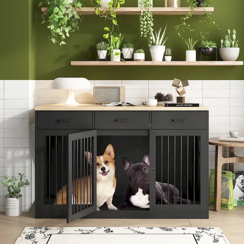 Modern Large Dog Crate with Storage Drawers - Elegant Espresso Finish