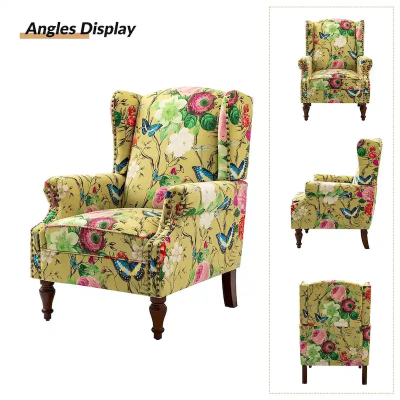 Gott Traditional Wingback Armchair with Solid Wood Legs by HULALA HOME