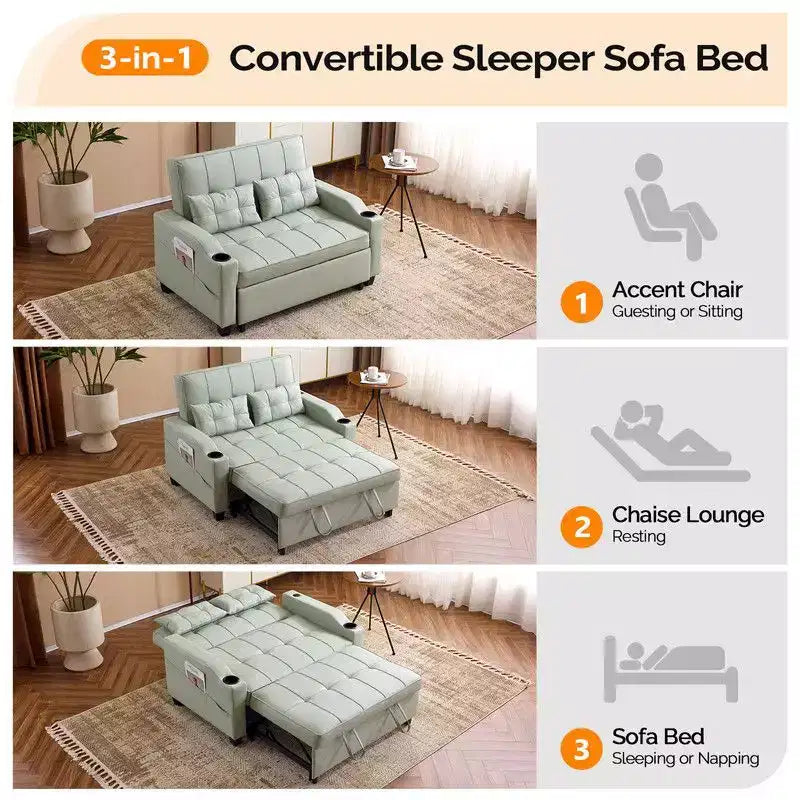 Upholstered Cats Claw Leather Convertible Reclining Sleeper Sofa Bed With Cushions For Small Spaces
