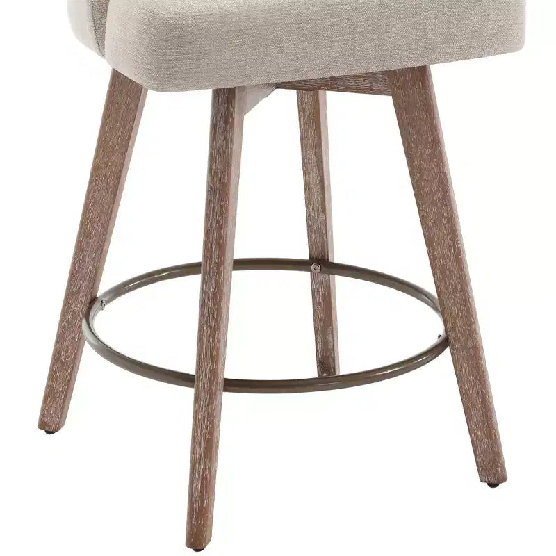 Bekrvio 26 Counter Height Swivel Bar Stools Set of 4 Backs and Wood Legs,Linen Fabric/PU Leather Upholstered Barstools for Kitchen Island