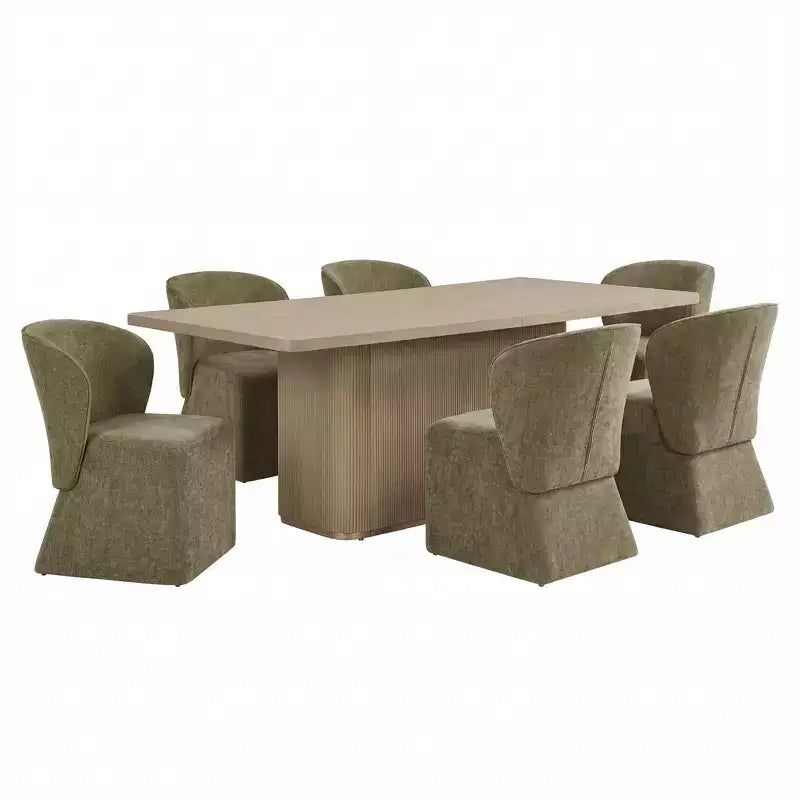 Yutthana Modern 7 Piece Wooden and Metal Dining Set with Upholstered Chairs
