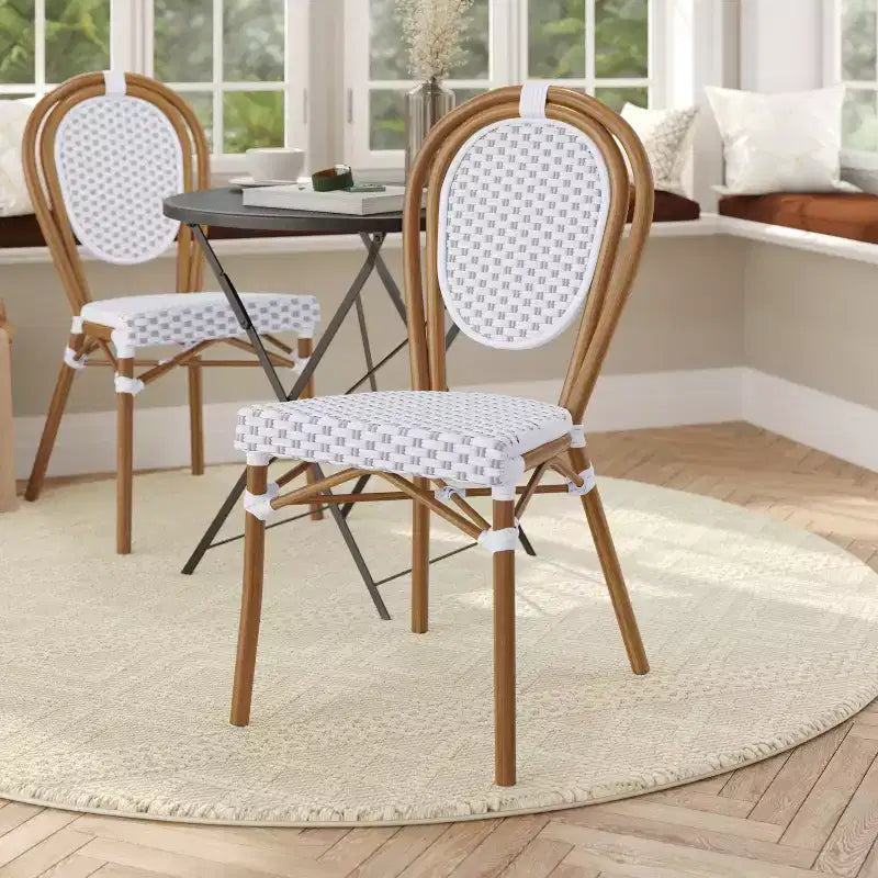Flash Furniture Lourdes Indoor/Outdoor Commercial Thonet Bistro Stacking Chair, PE Rattan and Aluminum Frame