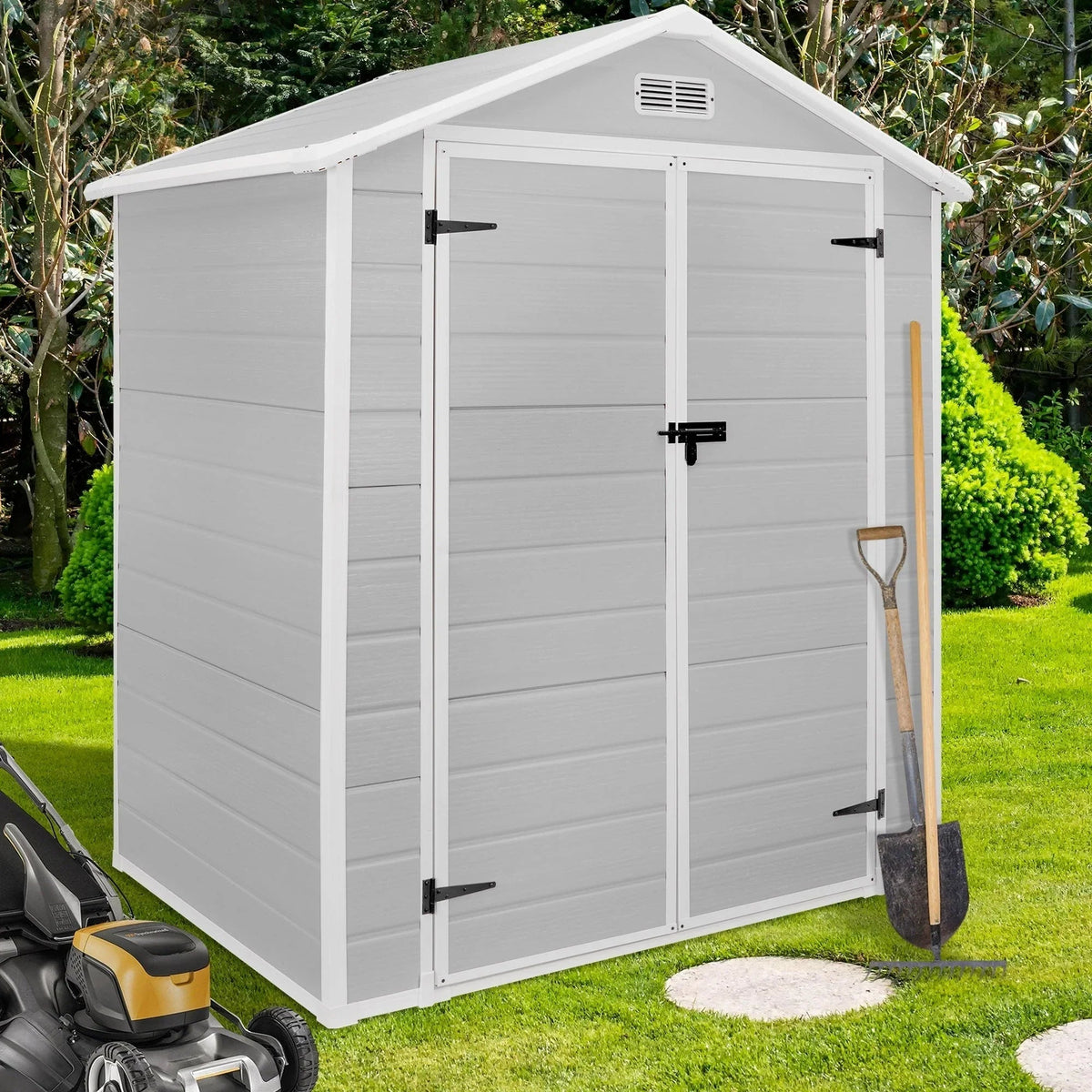 6 ft x 4 ft/6 ft x 8 ft/8 ft x 6 ft/8 ft x 10 ft All-Weather Resin Outdoor Plastic Storage Shed w/Floor, Spire Tool Shed