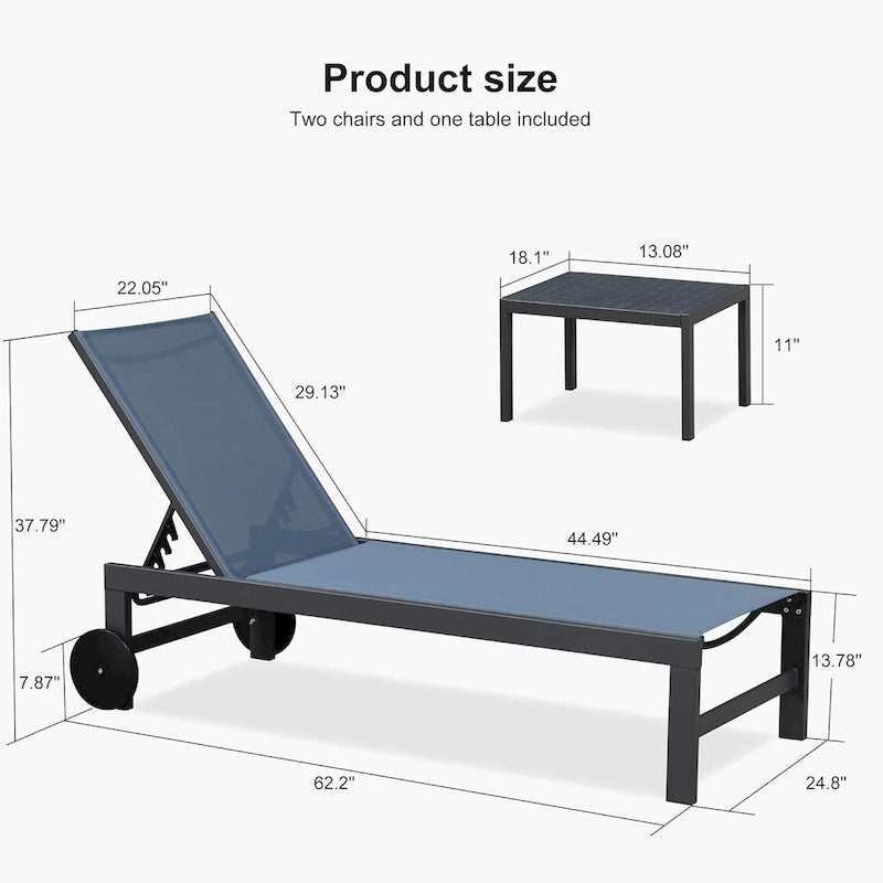 PURPLE LEAF Patio Chaise Lounge Set for 2 Outdoor Chaise Lounger Chair with Aluminum Frame