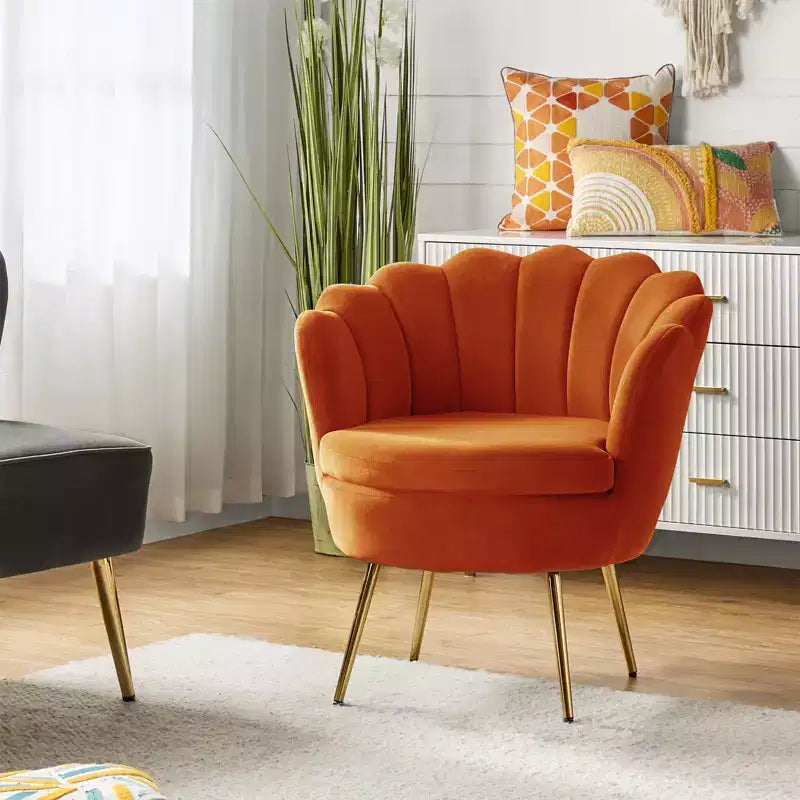Comfy Barrel Chair with Golden Metal Legs, Living Room Accent Chair
