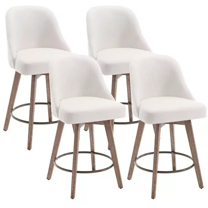 Bekrvio 26 Counter Height Swivel Bar Stools Set of 4 Backs and Wood Legs,Linen Fabric/PU Leather Upholstered Barstools for Kitchen Island