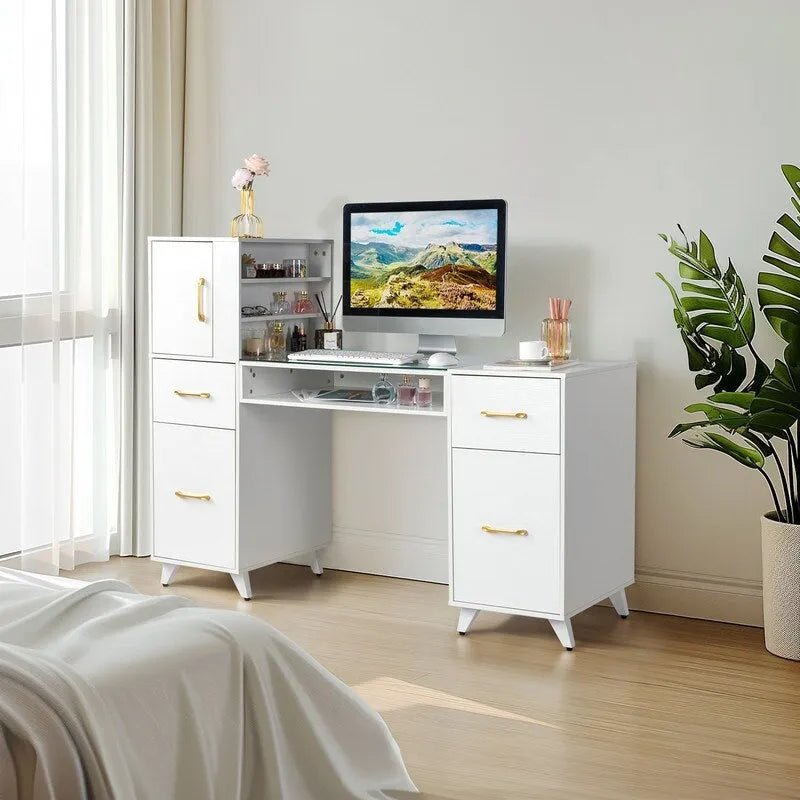 55-Inch Computer Desk with Shelves, Drawers and Cabinet