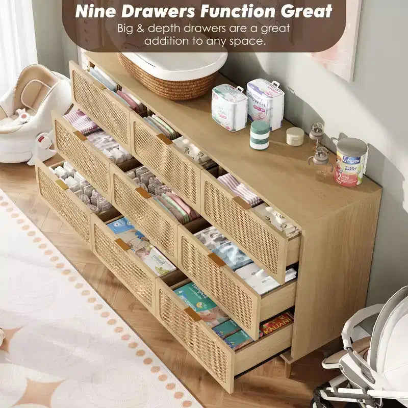 Rattan chest of drawers for the bedroom, large-capacity drawer cabinets for the wardrobe, suitable for the living room, hallway, and childrens room.