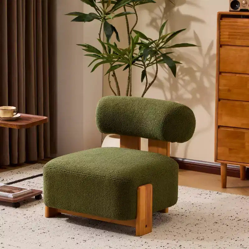 Modern Boucle Accent Chair with Rolled Backrest, Solid Wood Frame, Upholstered Accent Seating for Living Room, Bedroom, or Office