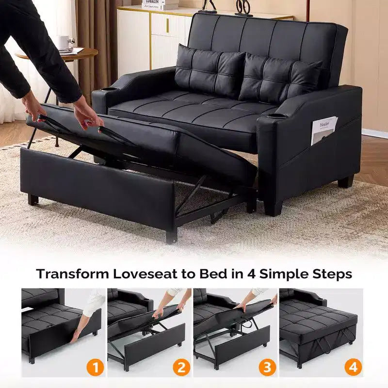 Upholstered Cats Claw Leather Convertible Reclining Sleeper Sofa Bed With Cushions For Small Spaces