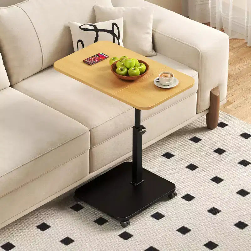 1 Set c-Shaped Side Table, Height Adjustable Overbed Bedside Table with Wheels, Multi-Purpose Sofa Table & Laptop Desk for Small Spaces