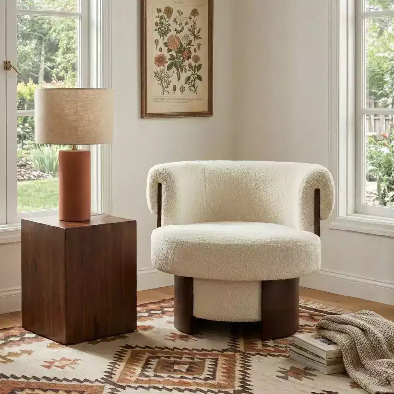 Whisen 360 Swivel Barrel Chair with Sculptural Bentwood Design, Solid Wood Frame, 32 Wide, Versatile for Living Room and Bedroom
