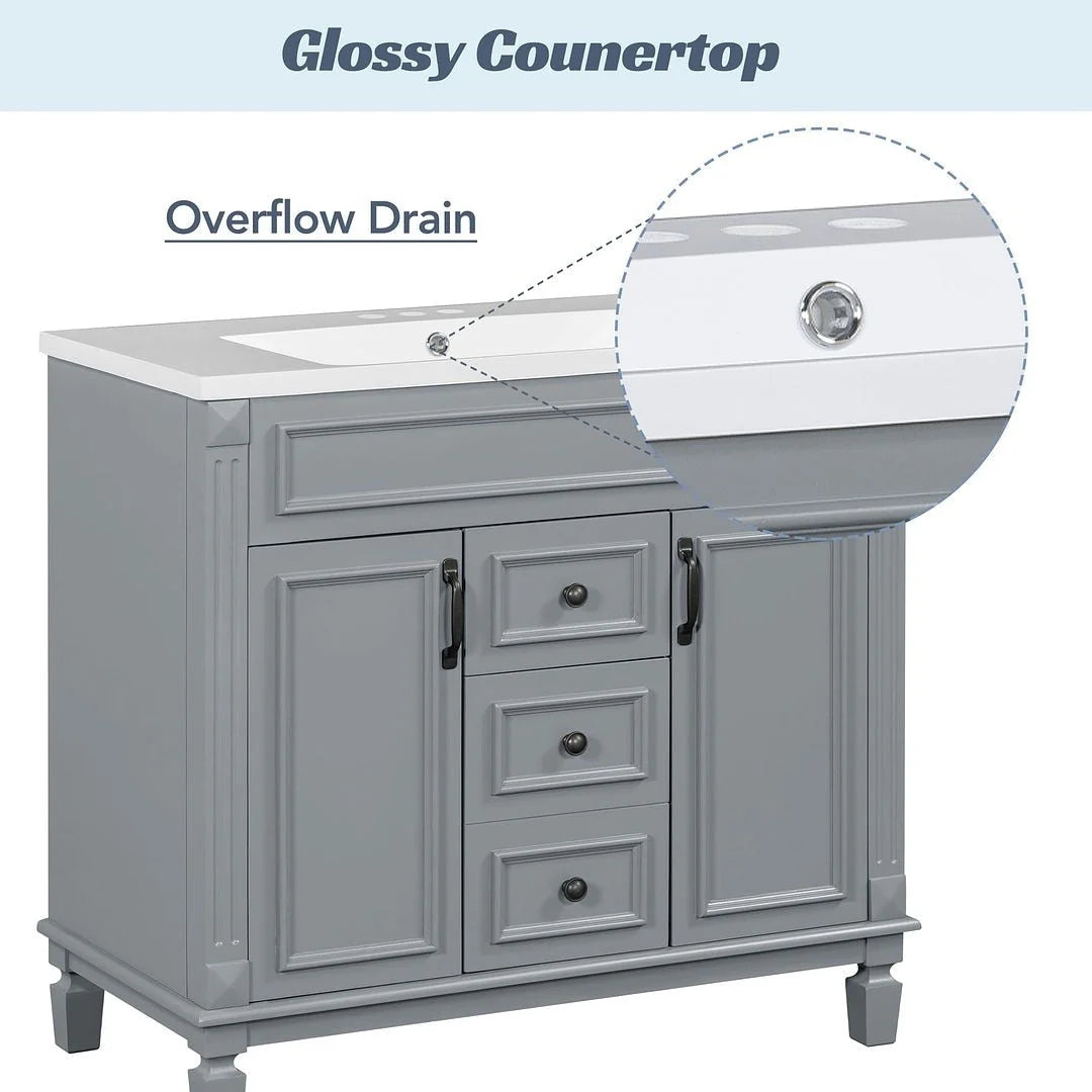 36 Modern Bathroom Vanity with Top Sink and Mirror Cabinet,2 Doors and 2 Drawers