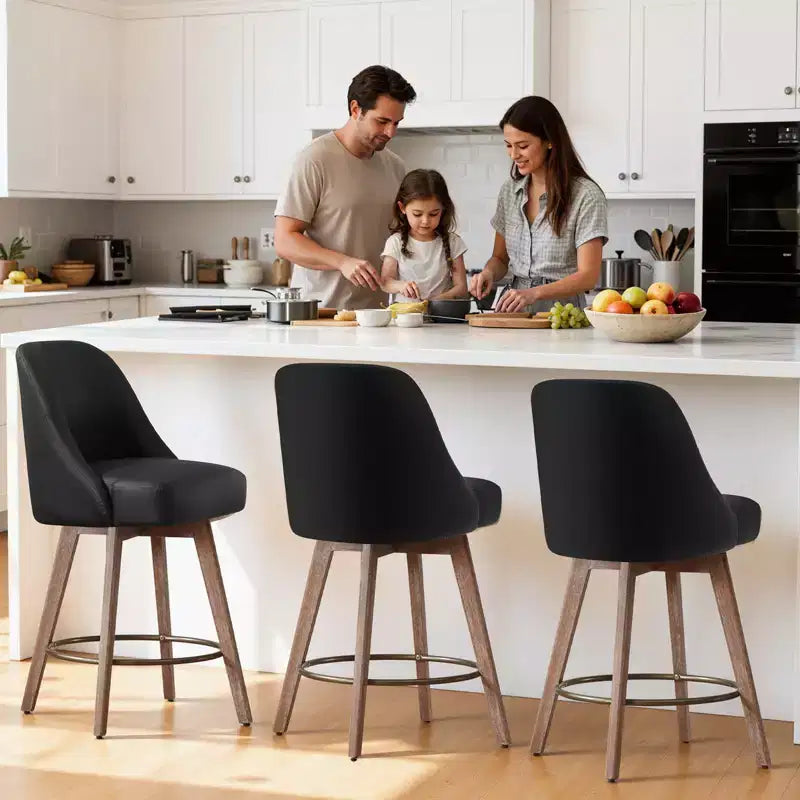 Bekrvio 26 Counter Height Swivel Bar Stools Set of 4 Backs and Wood Legs,Linen Fabric/PU Leather Upholstered Barstools for Kitchen Island