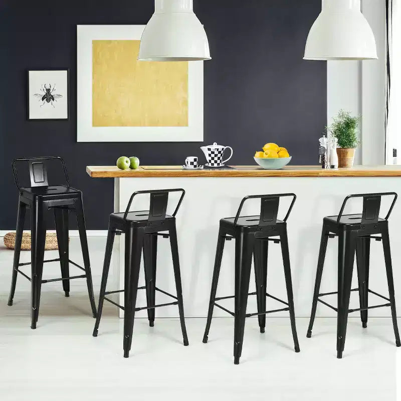 Costway Set of 4 Metal Bar Stools 30 Bar Height Barstools Industrial W/ Low Back Steel