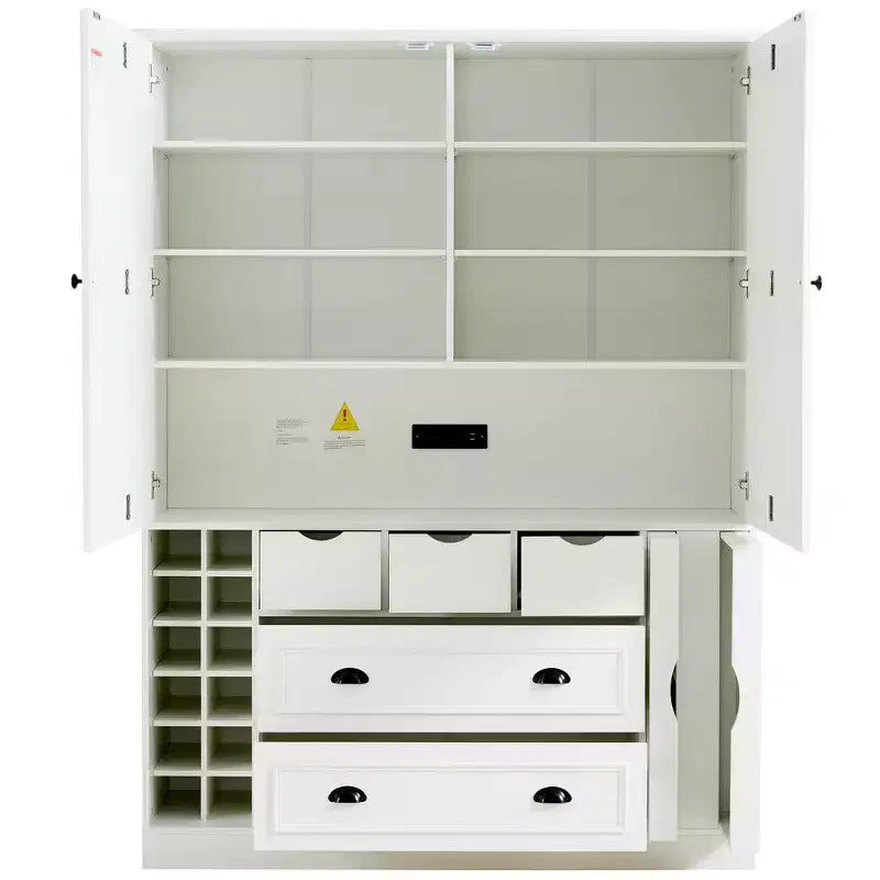Whisen 71 Tall Freestanding Kitchen Pantry, Large Dining Storage Cabinet Cupboard Sideboards With 4 Foldable Doors, Shelves, Wine Racks