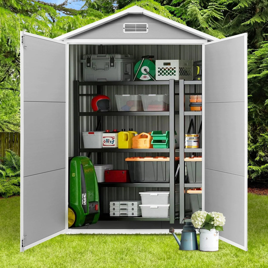 6 ft x 4 ft/6 ft x 8 ft/8 ft x 6 ft/8 ft x 10 ft All-Weather Resin Outdoor Plastic Storage Shed w/Floor, Spire Tool Shed