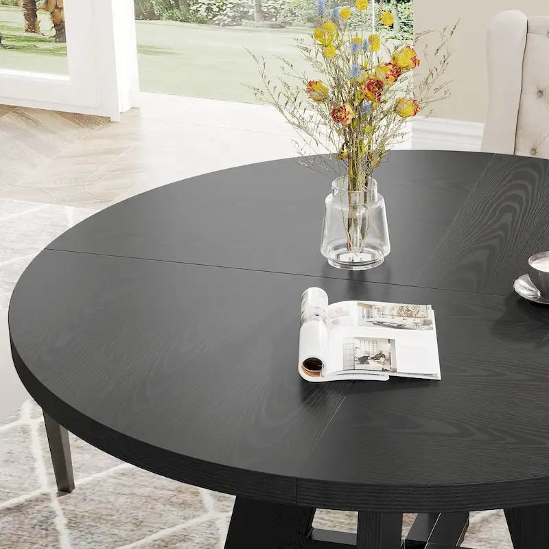 47 Inch Round Dining Table for 4, Wood Kitchen Dinner Table for Kitchen Dining Living Room - N/A