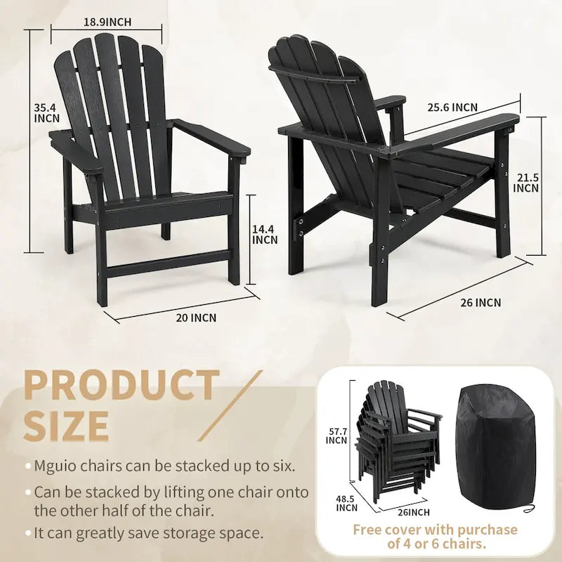 Vrakae 6 Pcs Patio HDPE All-Weather Stacking Adirondack Chair
