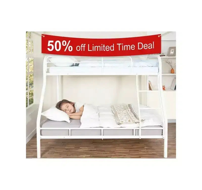Full Metal Bunk Bed Low Height Safety Design with Guardrails, Angled Ladder and Underbed Storage