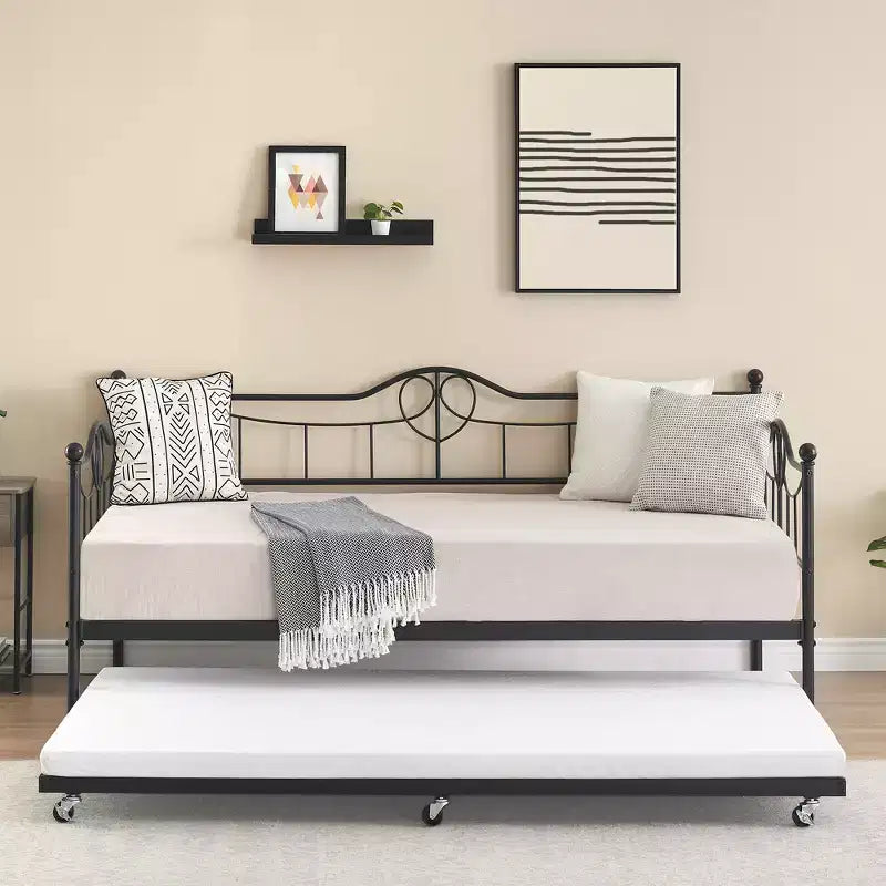 Twin Day Bed with Trundle Bed Twin, Metal Daybed with Trundle, Daybed with Trundle Bed Frame, Steel Slat Support Sofa Bed for Kids Teens Adults