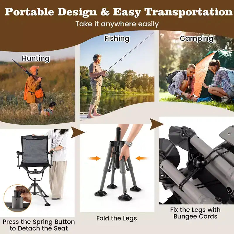 Costway Portable Hunting Chair w/360 Swivel Adjustable Legs & Armrests Holder
