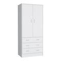 19 Modern Double-door Armoire with 3 Drawers and 1 Hanging Rod for Bedroom