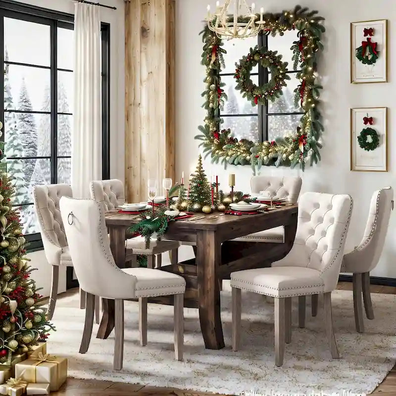 Dining Chairs Set of 6, Luxury Upholstered Velvet Kitchen Chairs Side Chair with Padded Seat Back and Solid Wood Legs - N/A